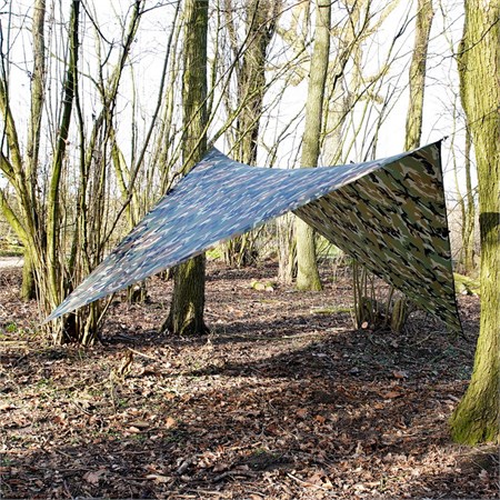 TF-2215 Tarp 3×3 m Rip-Stop – Telone con Custodia MOLLE Woodland  in Equipaggiamento